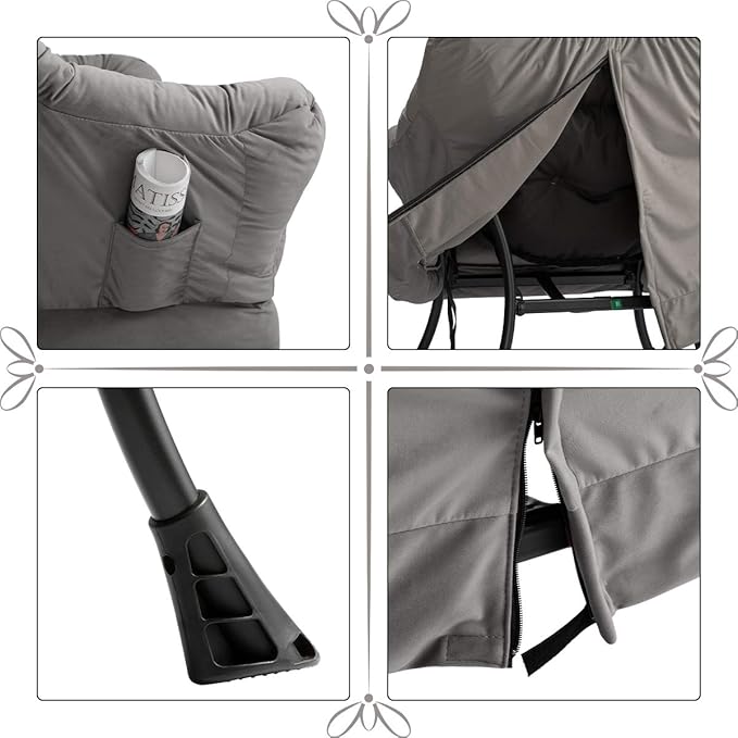 HollyHOME Lazy Chair with Foldable Ottoman Accent Comfy Lounge Armchair and Folding Footrest Stool Leisure Sofa Reading Chair and Footstool for Living Room Bedroom DormVelvet Smoky Grey