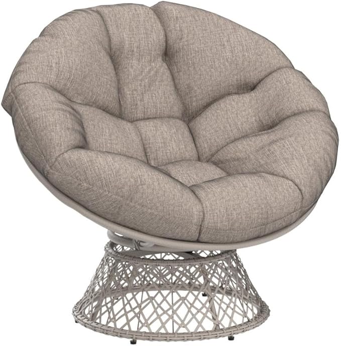 Bme 40 Ergonomic Wicker Papasan Chair with Soft Thick Density Fabric Cushion High Capacity Steel Frame 360 Degree Swivel for Living Bedroom Reading Room Lounge
