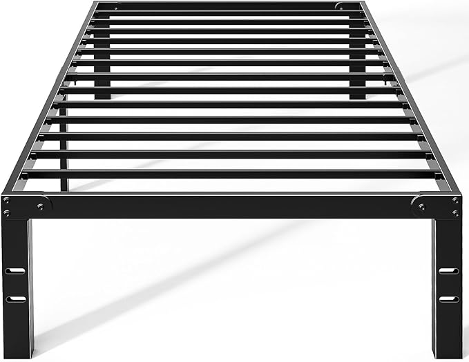 OLIXIS Metal Twin Bed Frame - 14in High with Storage Space No Box Spring Needed with Sturdy Steel Slat Support 800LBS Heavy Duty for Easy Assembly Black for Bedroom