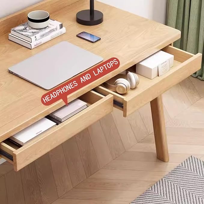 Small Desk with Drawers Solid Wood Computer Desk for Small Spaces Gaming Study Home Office Table for Work Student PC Table for Bedroom Escritorios para Cuartos (Only Desk L-80CM)