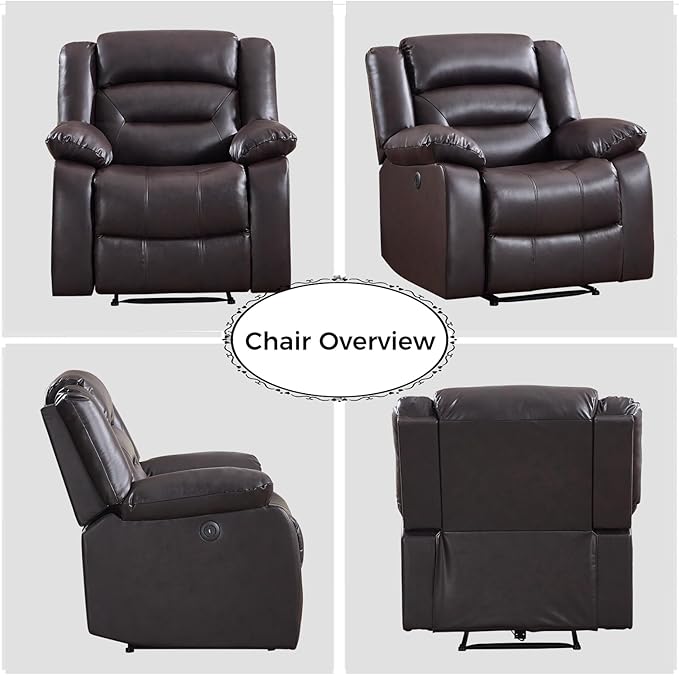EBELLO Classic Power Recliner Chair Faux Leather Oversized Electric Overstuffed Chair with Thicked Cushion and Back Single Sofa with Comfortable Armchair Brown 2Pcs
