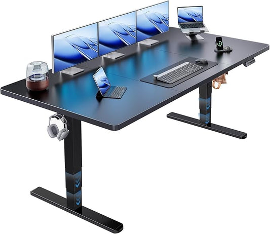HUANUO 71x35 Inch 3-Stage Legs Electric Standing Desk Large Height Adjustable Office Desk with Brushless Motor Stand Up Desk with 4 Memory Presets &amp 2 Hooks Computer Desk for Home Office Black