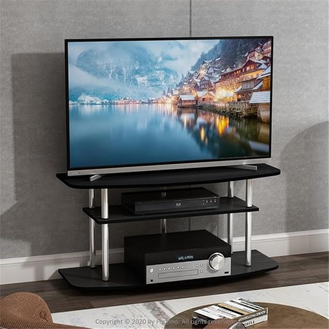 Furinno Frans Turn-N-Tube TV Stand for TV Size up to 43 Inch 3-Tier Black Oak