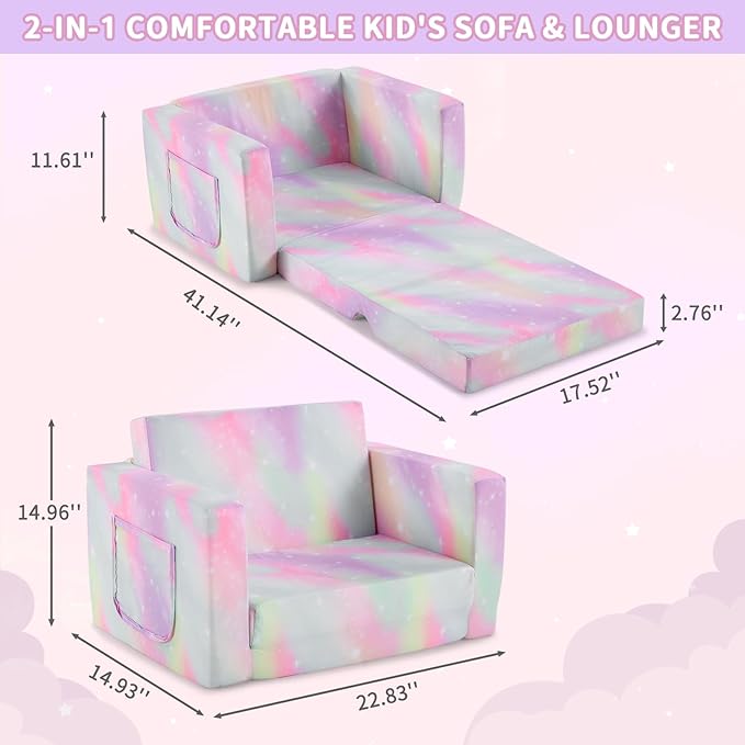 2 in 1 Fabric Foldable Sofa BedAll-Sponge Single Chaise Lounge SofasComfy Convertible Sofa to BedPortable Floor Chair Bedswith Armrestfor Living Room Bedroom Apartment (Print Slant Peach)