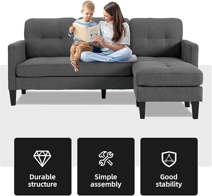 L Shaped Couch Convertible Sleeper Sofa Bed with Reversible Chaise Sectional Lounge Sectional Boneless Couch for Apartment Small Couches for Small Spaces Dark Gray