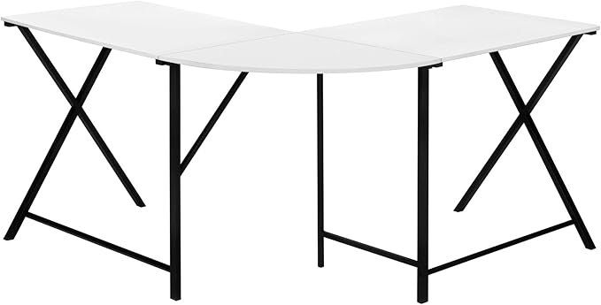 Computer Desk Home Office Corner 55 l L Shape Work Laptop White Laminate Black Metal Contemporary Modern