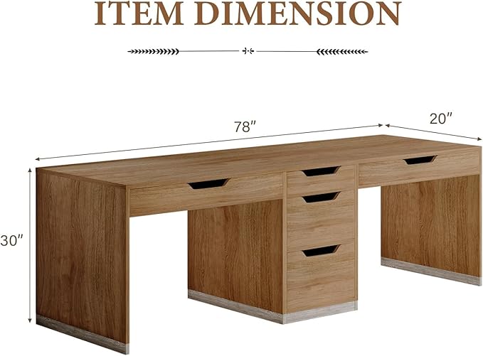 Two Person Desk with 5 Drawers Double Desk with Storage for 2 People 78 Inch Extra Long Computer Desk Workstation with File Drawer for Home Office Brown