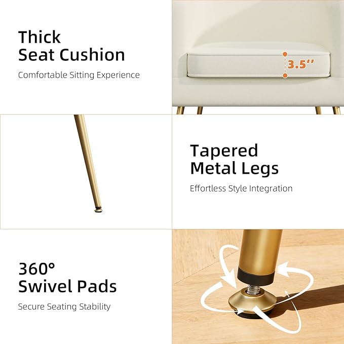 Velvet Barrel Chair Modern Accent Chair Set of 2 with Metal Sturdy Legs Club Chair Comfy Armchair Modern Tub Chair for for Living Room Bedroom Waiting Room White