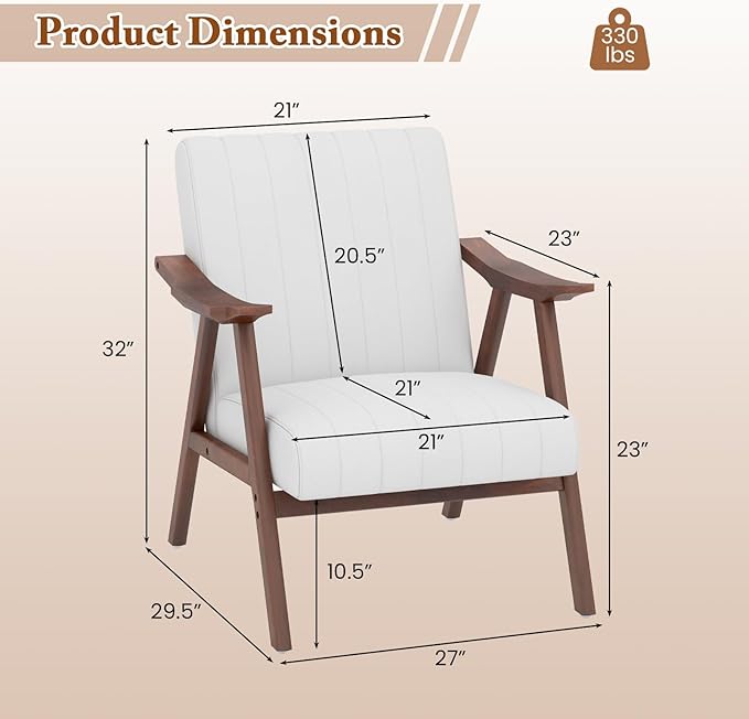 Giantex Mid-Century Modern Accent Chair Set of 2 Upholstered Comfy Living Room Chair with Arms Anti-Slip Felt Pads Wooden Frame Soft Padded Armchair for Living Room Bedroom Office Study Beige