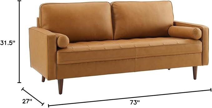 Modway Valour 73 Leather Tufted Sofa in Tan