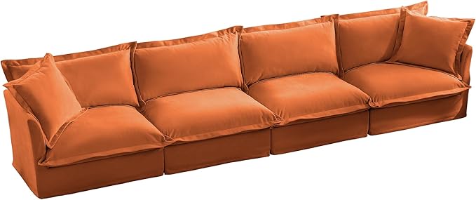 156.6 Inch 4-Seater Oversized Sectional Sofa - Wide Deep Seat Removable Washable Chenille Fabric for Living RoomOrange