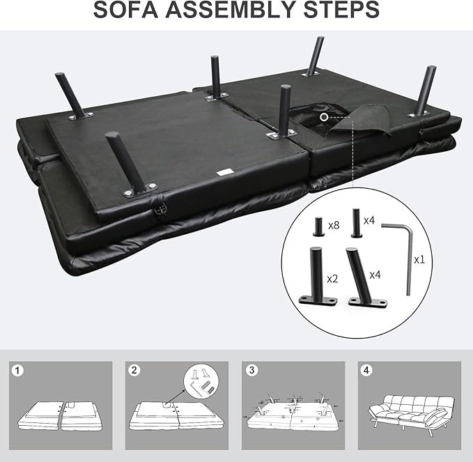 Vipbear Futon Sofa Bed Couch 71 Convertible Sofa Bed Space-Saving Loveseat with Adjustable Backrest &amp Armrest for Living RoomApartmentOfficeBlack Sleeper Sofa