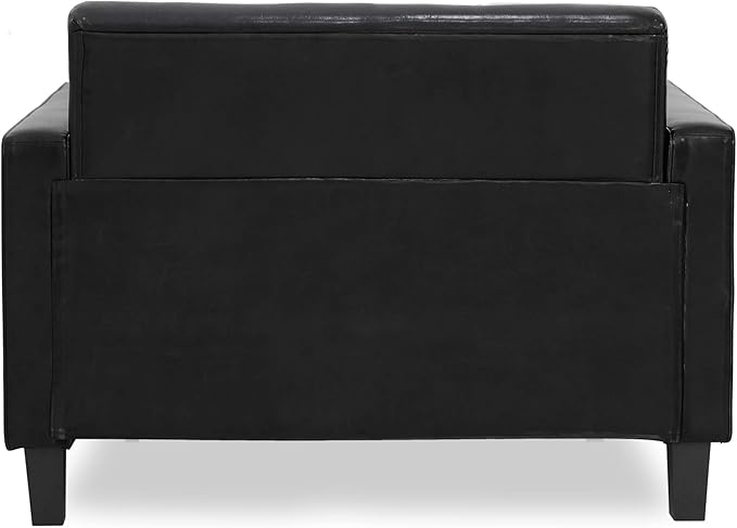 Furinno Brive Contemporary Tufted Faux Leather Loveseat/Sofa Couch for Living Room Black Faux Leather