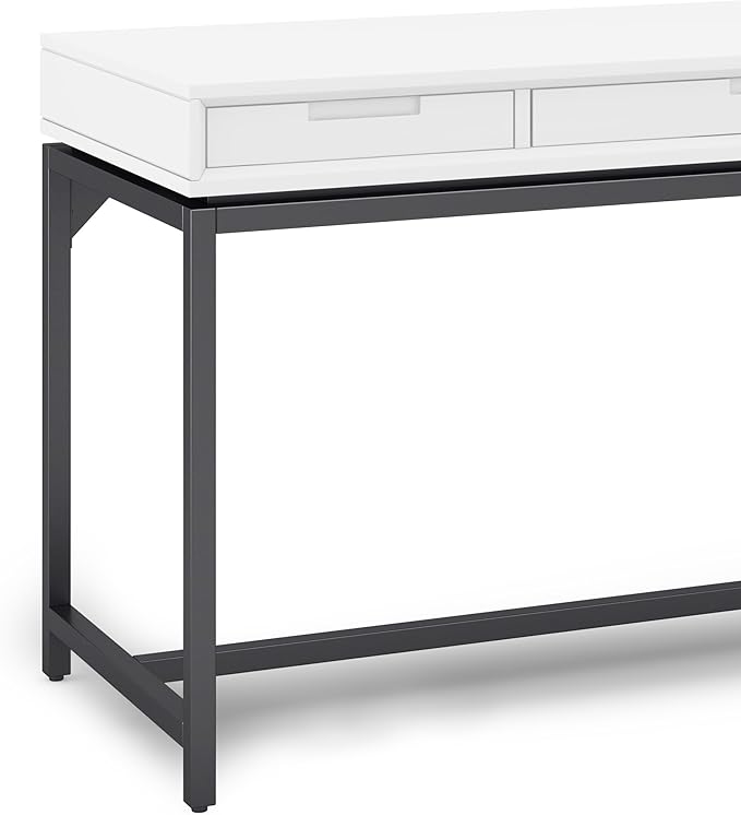 SIMPLIHOME Banting Desk - 60 Inch Wide Solid Wood and Metal Writing Desk in White Modern Industrial Home Office Computer Table for Study with 2 Drawers and Flip-Down Keyboard Tray