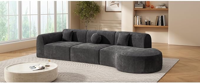 140 Modern Curved Sectional Sofa with High-Density Fully Compressed Sponge and Chaise Lounge 3-Piece Set Fully Assembled Right Hand Facing Perfect for Living Room Lounge (Dark Gray)