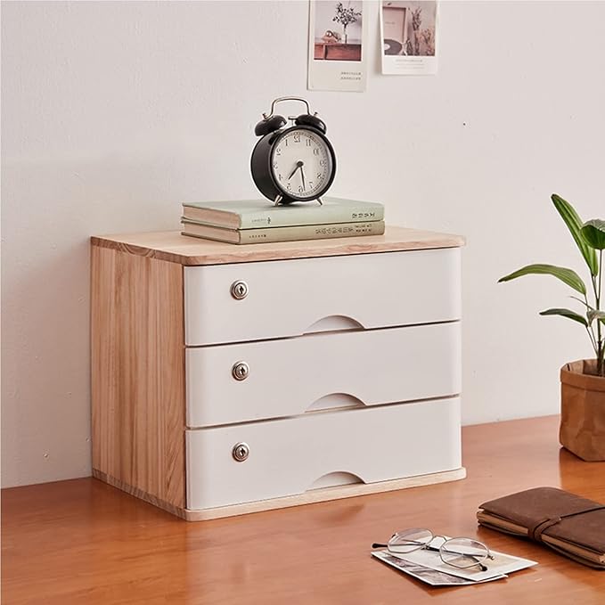 Lockable Wooden File Cabinet for Desk 4Tier Office Storage for Home Or Office Use Ideal for Documents and Office SuppliesA-3 Drawer