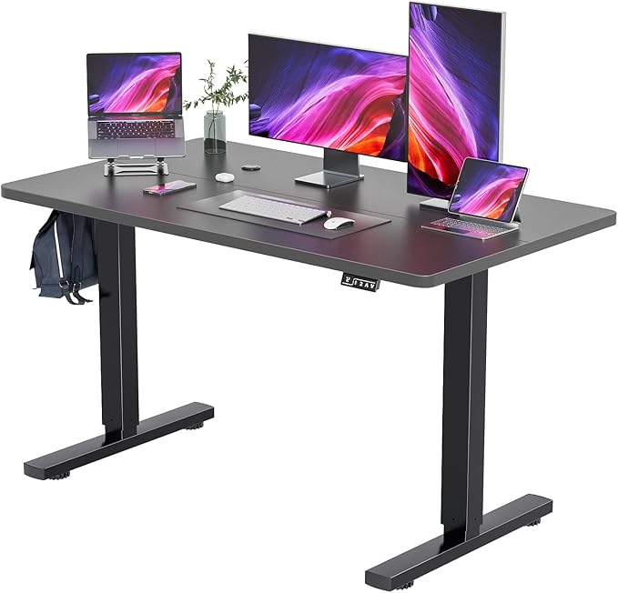 YESHOMY Height Adjustable Electric Standing Desk 55 inch Computer Table Home Office Workstation Black Leg/Black Top