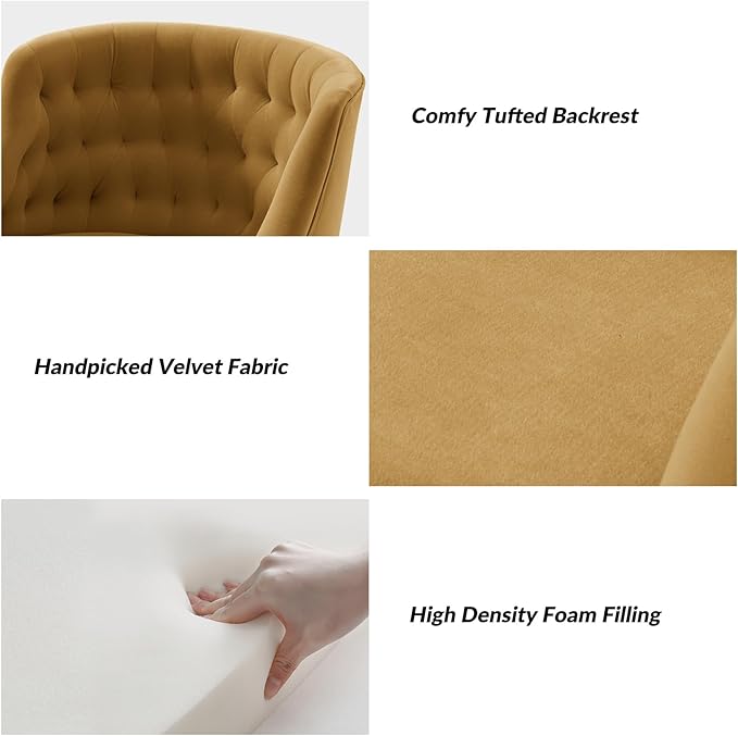 TINA'S HOME Velvet Home Office Chair with Gold Base Comfortable Modern Cute Desk Chair Adjustable Swivel Task Chair for Living Room Bedroom Vanity Study Golden