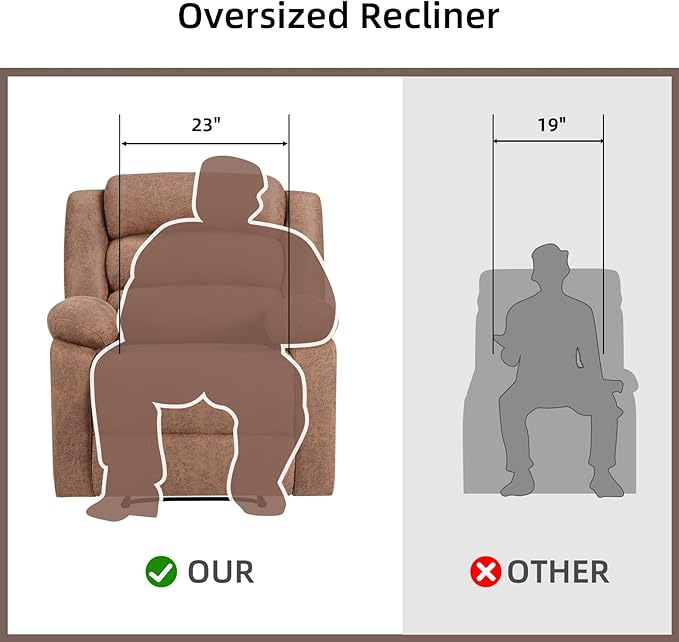 Manual Recliner Chair with Overstuffed Arm and Extra-Padded Back Breathable Fabric Reclining Chair for Adults Single Sofa for Living Room Bedroom (Chocolate)