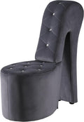 Tristam 40 Modern Glam High Heel Lounge Chair Armless Chair with Upholstered Crystal-Like Buttons and Diamond Stitching Comfortable Indoor Seating for Bedroom Living Room (Grey (Velvet))