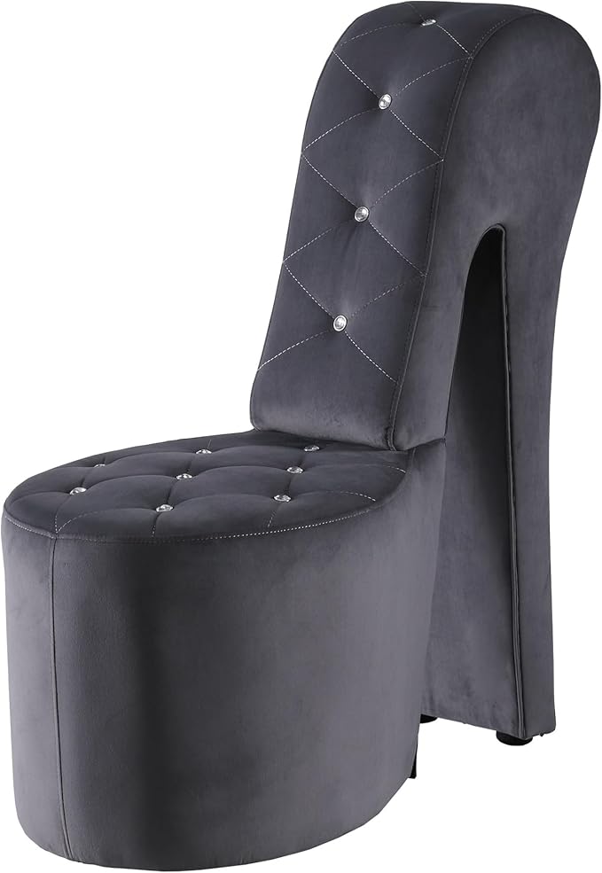 Tristam 40 Modern Glam High Heel Lounge Chair Armless Chair with Upholstered Crystal-Like Buttons and Diamond Stitching Comfortable Indoor Seating for Bedroom Living Room (Grey (Velvet))