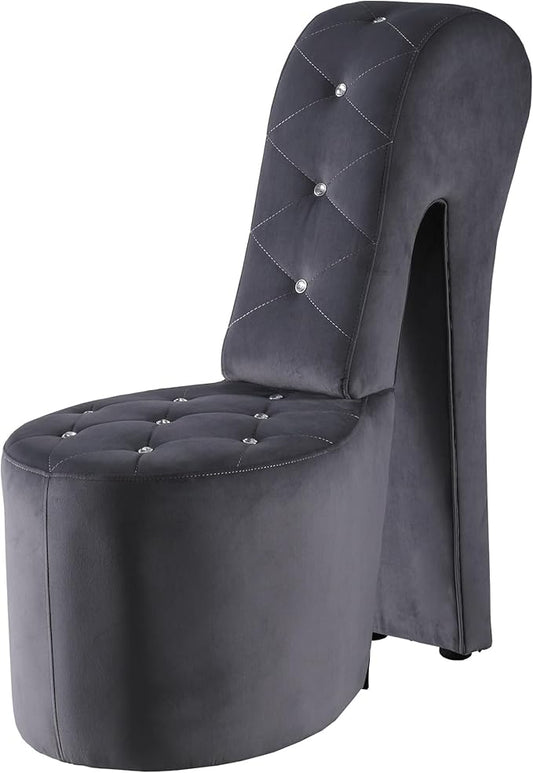 Tristam 40 Modern Glam High Heel Lounge Chair Armless Chair with Upholstered Crystal-Like Buttons and Diamond Stitching Comfortable Indoor Seating for Bedroom Living Room (Grey (Velvet))