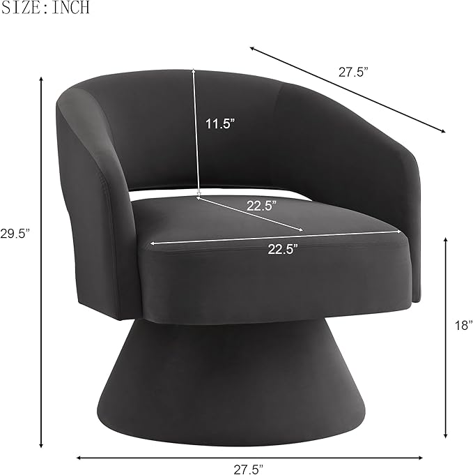 Swivel Barrel Chair Velvet Round Upholstered Accent ChairsLounge Chair with Open Backrest 360 Degree Comfy Single Sofa Dresser Chair for Living Room Hotel Bedroom Office (Dark Gray)