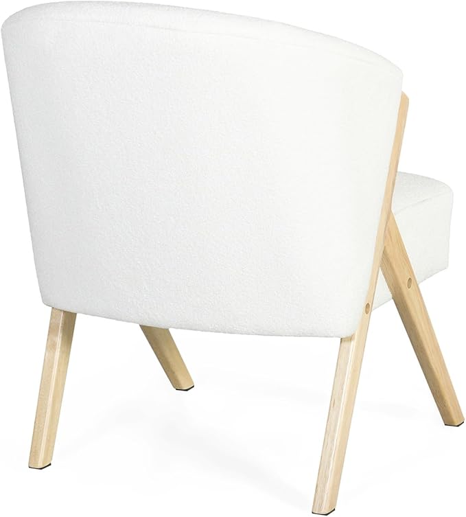 Modern Accent Chair with White Upholstery Minimalist Lounge Chair with Solid Wood Frame Upholstered Arm Chair Reading Leisure Chair for Living Room Bedroom Office White