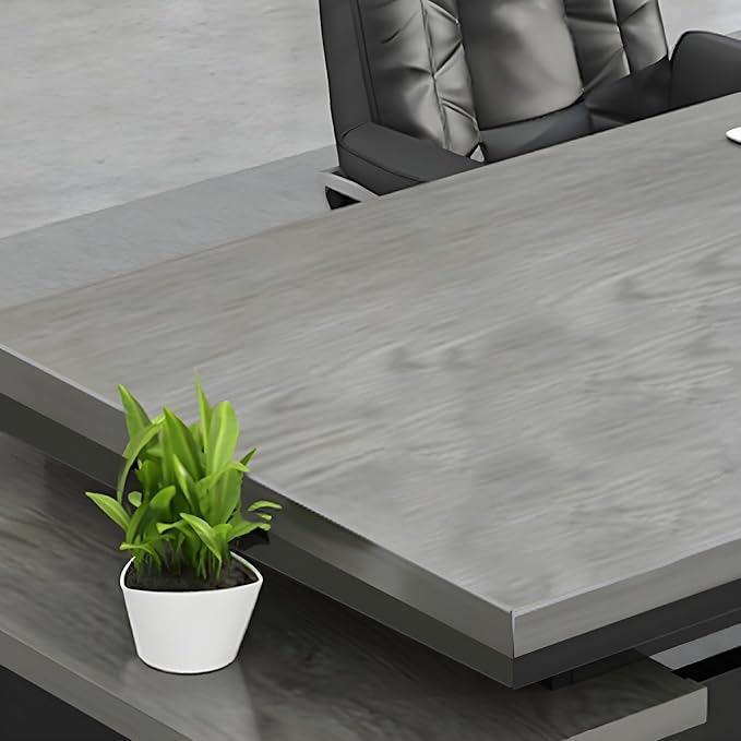 LITFAD Modern L-Shape Office Desk with Wood Base Executive Desks Boss Table Computer Desk Home Office Furniture with Drawers and Storage Shelves - Without Chairs 63 L x 23.6 W x 29.5 H Gray