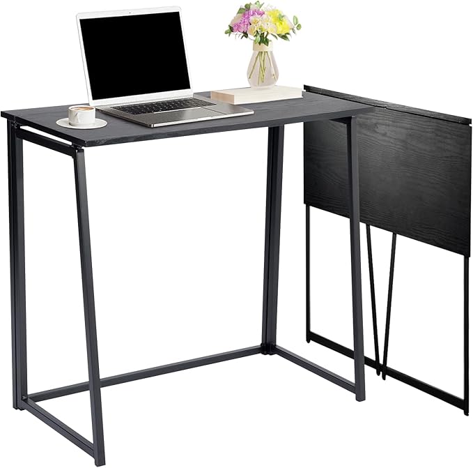FurnitureR Folding Home Office Desk 31.5 Inches Foldable Table Space Saving Computer Study Desk Compact Writing Workstation for Small Space Black