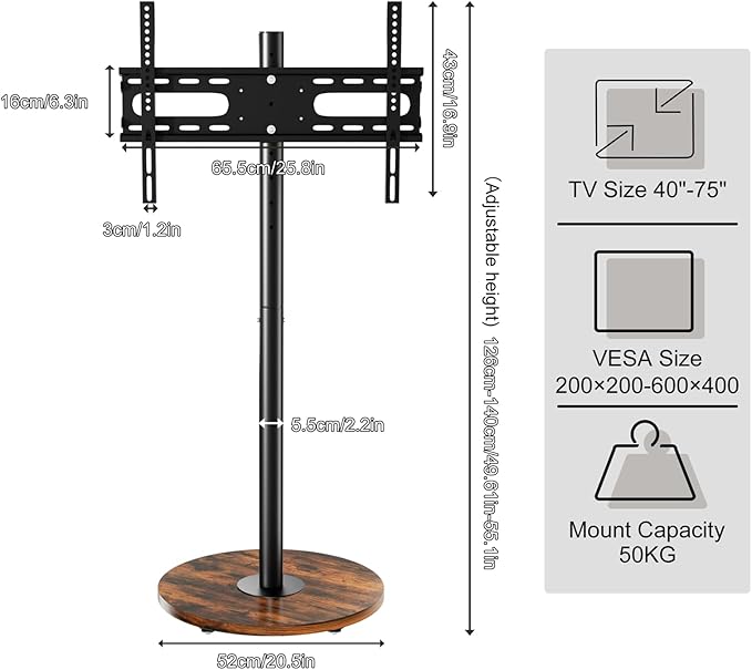 unho Black Rolling tv Stands for Living Room Swivel Portable tv Stand on Wheels for 40-75 Inch LCD LED OLED TVs Height Adjustable&ampWood Basecorner tv Stand Mobile TV Cart Holds up to 110Lbs