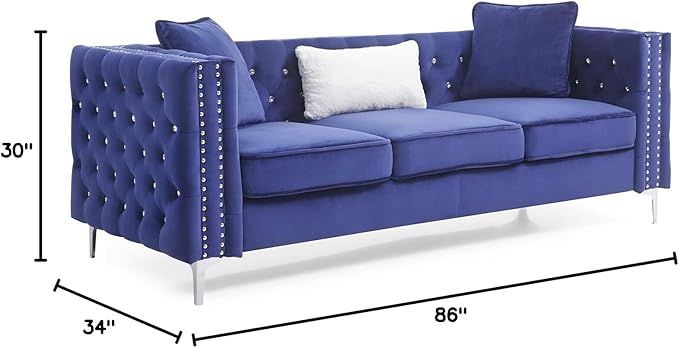 Glory Furniture Paige Velvet Sofa in Blue