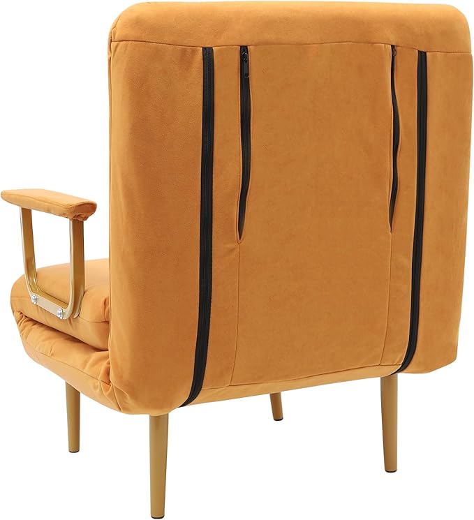 Convertible Sofa Bed Folding Sleeper Chair with 5-Position Adjustable Backrest Pull Out Couch Folding Sofa Bed for Living Room Bedroom Office Dorm and Small Spaces (Orange)