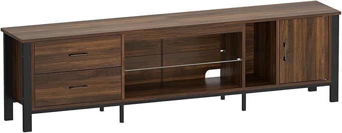 Bestier TV Stand for 75/80/85 inch TV LED Gaming Entertainment Center Modern TV Cabinet with Glass Shelves for Living Room Media Console with 2 Storage Drawers &amp Cabinets for Bedroom Walnut