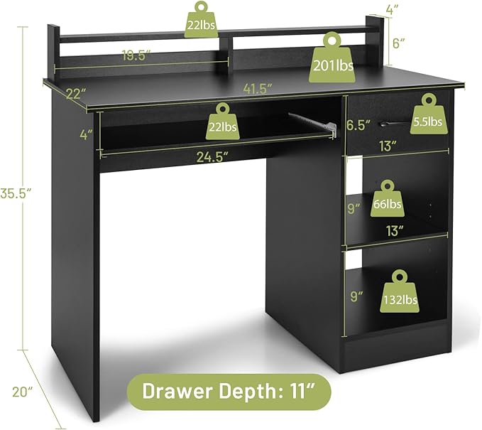 Tangkula Computer Desk with Drawer &amp Keyboard Tray 22 Inch Wide Modern Study Writing Desk with Desktop Hutch &amp Storage Shelves Home Office Desk for Kids Wood PC Laptop Desk Desk for Bedroo