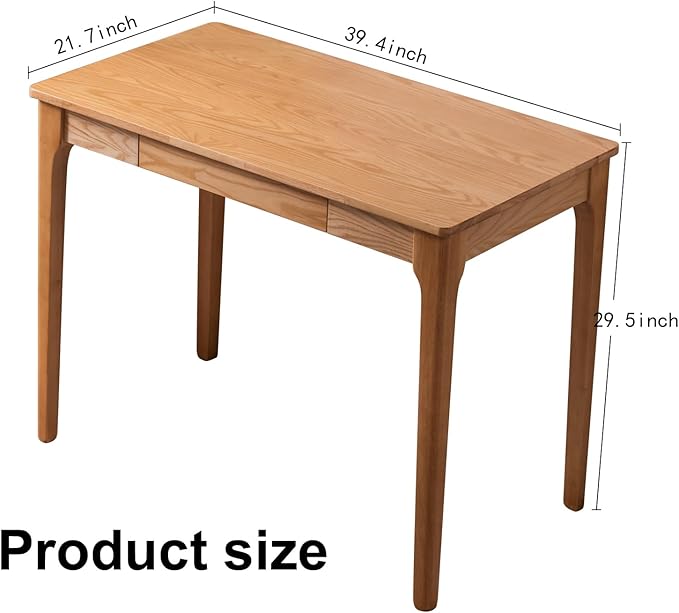 Solid Wood Desk with Drawers Home Office Desk for Small Spaces Gaming Work Study Desk Student PC Desk for Bedroom Easy to Assemble (Wood Color 39.4 inch)