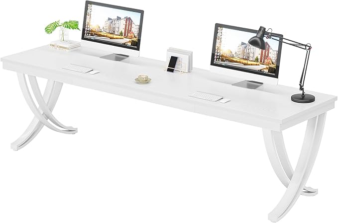 Tribesigns 2-Person Office Computer Desk 78.7-Inch Extra Long Desk Large Double Writing Desk for Home Office Workstation Work Desk for Two People with Stylish Legs (White)
