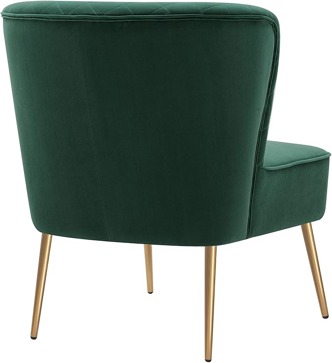 DUHOME Velvet Accent Chair Armless Slipper Chair Vanity Makeup Chair with Back Upholstered Sofa with Golden Legs Barrel Chair for Living Room Bedroom Dark Green
