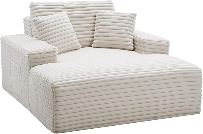 VEVOR Oversized Chaise Lounge Chair 54 Boneless Chaise Lounge Indoor Modern Upholstered Reading Chair with Throw Pillows &amp Armrests Sofa Couch Deep Seat Sleeper for Living Room Bedroom Beige