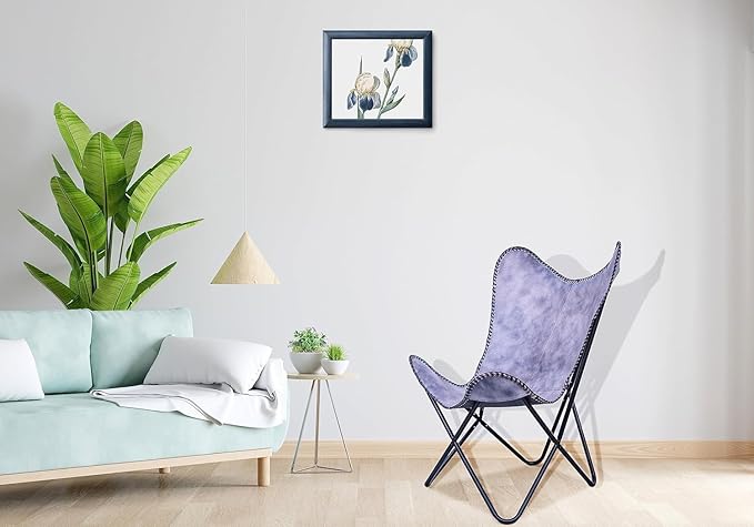 Shy Shy Let's Touch The Sky Leather Chair Living Room Chairs- Grey Leather Butterfly Arm Chair -Handmade with Powder Coated Folding Iron Frame (Vintage Cover with Frame) (Grey+Black)