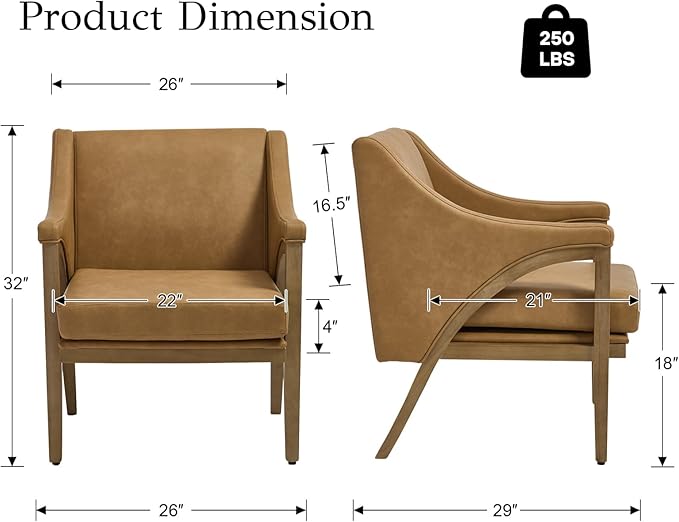 EALSON Modern Accent Chair Comfy Leather Living Room Chair with Wooden Frame and Armrest Mid Century Upholstered Reading Lounge Armchair for Living Room/Bedroom/Reading/Balcony Brown