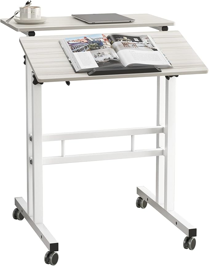 sogesfurniture Mobile Standing Desk Laptop Workstation on Wheels Adjustable Computer Desk for Standing or Sitting Maple 101-MP