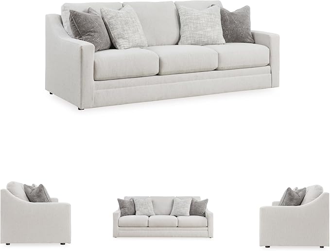 Signature Design by Ashley Maitelynn Contemporary Sofa with Accent Pillows Reversible Cushions and Sloped Arms Light Gray