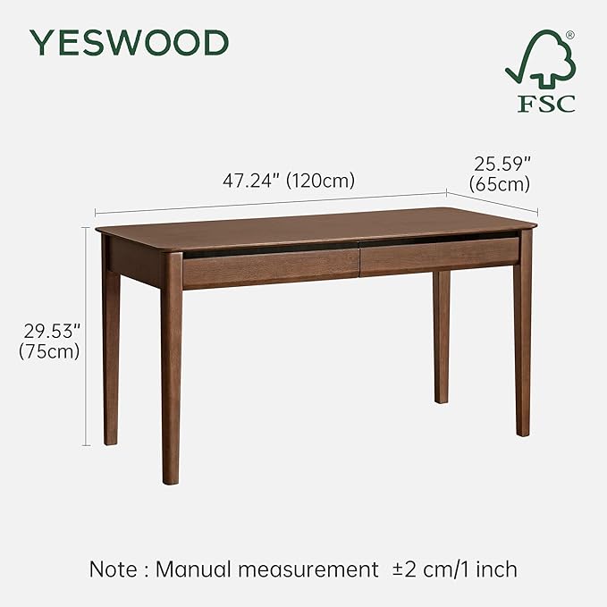 YESWOOD Vintage Solid Wood Computer Desk Office Desk with Storage Drawers Writing Desk for Home Office Study 47.24 W