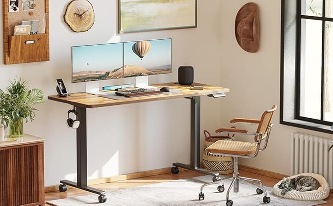 BANTI 55'' Electric Standing DeskAdjustable Height Stand Up DeskSit Stand Home Office Desk Rustic Brown Top