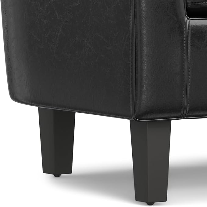SIMPLIHOME Austin Tub Chair - 30 inch Wide Upholstered Faux Leather Contemporary Accent Chair in Black for Living Room or Office with High Arms Removable Cushion and Wraparound Back Design