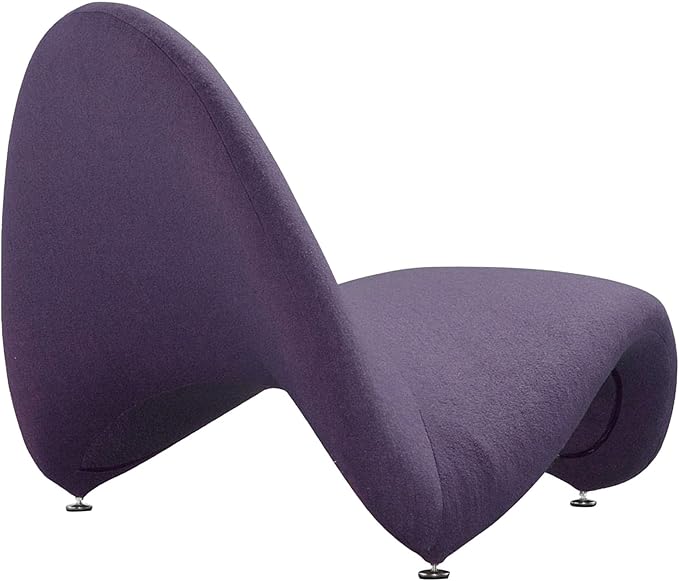 Manhattan Comfort MoMa Modern Abstract Lounge Accent Chair Sculptural Tongue Design Wool Blend Upholstery Metal Frame with Geometric Legs Fully Assembled Set of 1 Purple