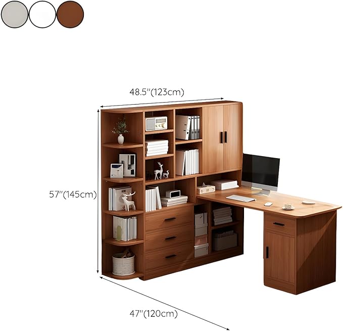 LITFAD Stylish Credenza Desk with Wood Pedestal Base and Exterior Shelving L-Shape Computer Desk Modern Office Desk for Office Home - Without Chairs Brown 47.2 L x 48.4 W x 57.1 H
