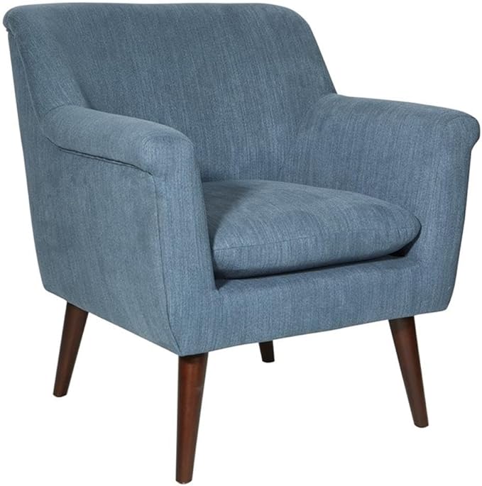 Pemberly Row Accent Chair 29.75 W x 30.5 D x 33.75 H Blue Steel Fabric Upholstery Dark Coffee Solid Wood Legs Mid-Century Style Rolled Arms High Density Foam Cushion for Living Room or Home