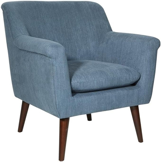 Pemberly Row Accent Chair 29.75 W x 30.5 D x 33.75 H Blue Steel Fabric Upholstery Dark Coffee Solid Wood Legs Mid-Century Style Rolled Arms High Density Foam Cushion for Living Room or Home